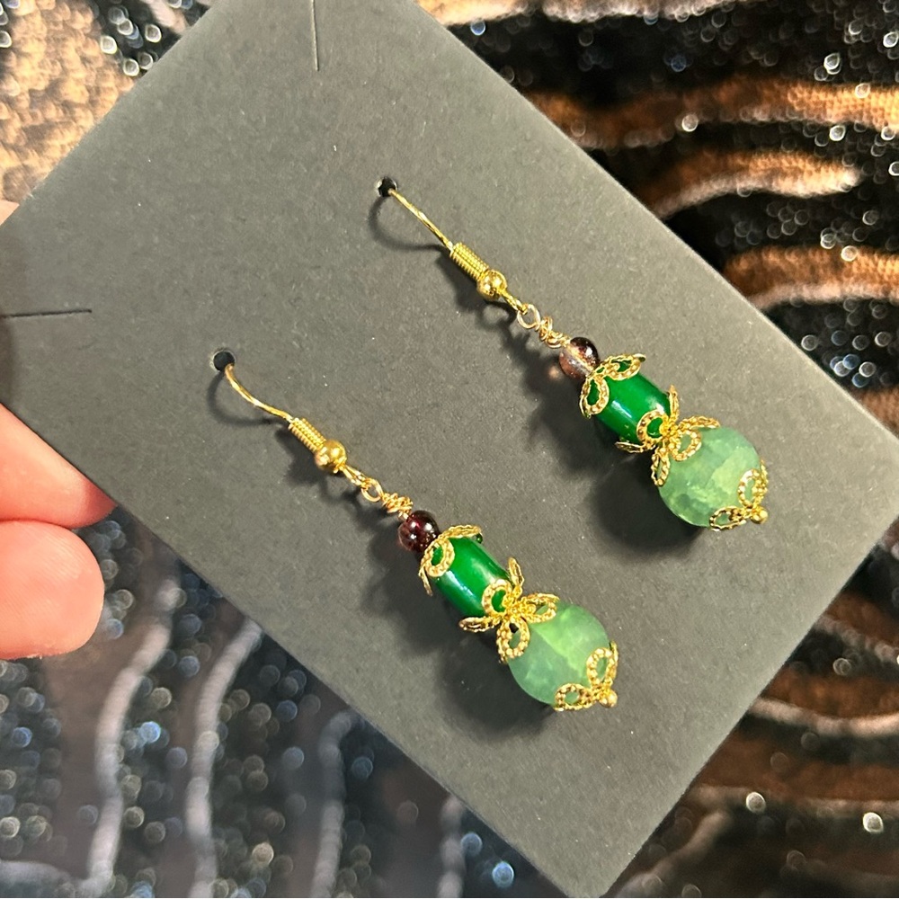 Handcrafted crackle glass cat eye barrel earrings
